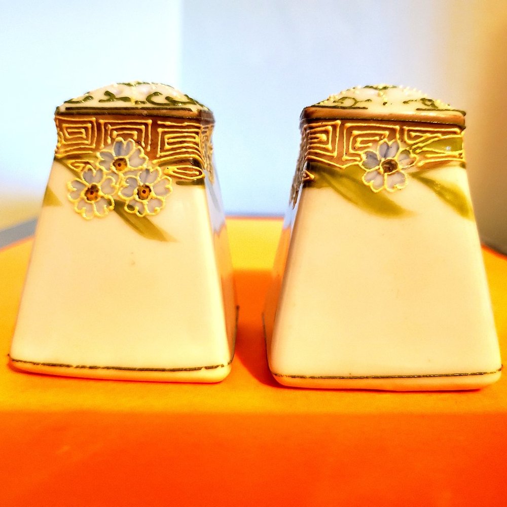 Antique Salt & Pepper Shakers w/ Japanese Moriage embellishment